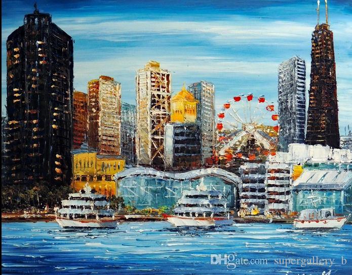 695x543 2018 Chicago Downtown Navy Pier Amusement Amp Shopping Lake Michigan - Chicago Oil Painting