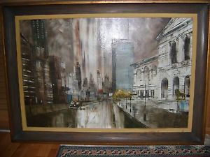 300x225 Signed Oil Painting On Canvas By Robert Lebron Chicago Art - Chicago Oil Painting