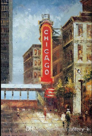 389x573 2018 Chicago Theater Landmark El Station State Street,pure - Chicago Oil Painting