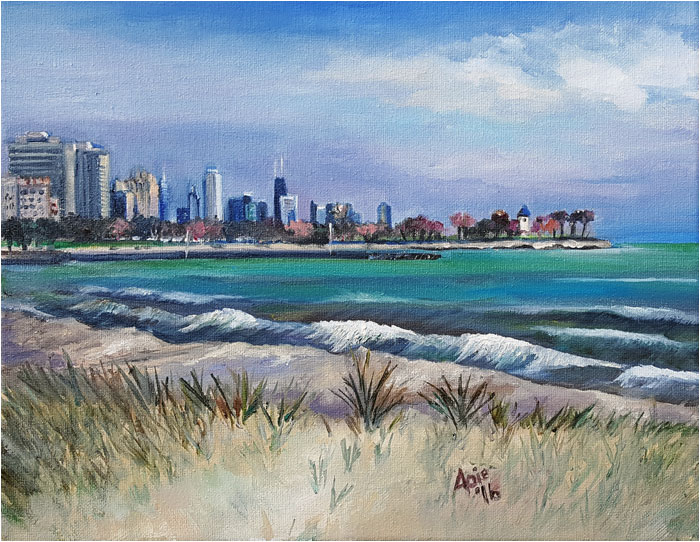 700x542 Art De Joie Chicago Oil Painting, South Shore Beach - Chicago Oil Painting