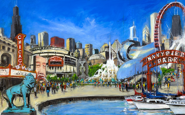 600x373 Impressions Of Chicago Painting By Robert Reeves - Chicago Painting