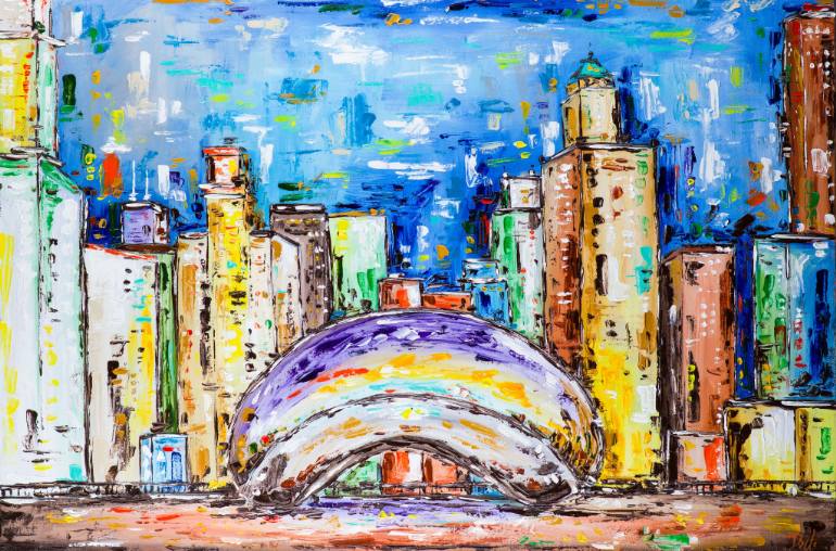 770x508 Saatchi Art Colorful Chicago Bean Painting By Dell Camargo - Chicago Painting