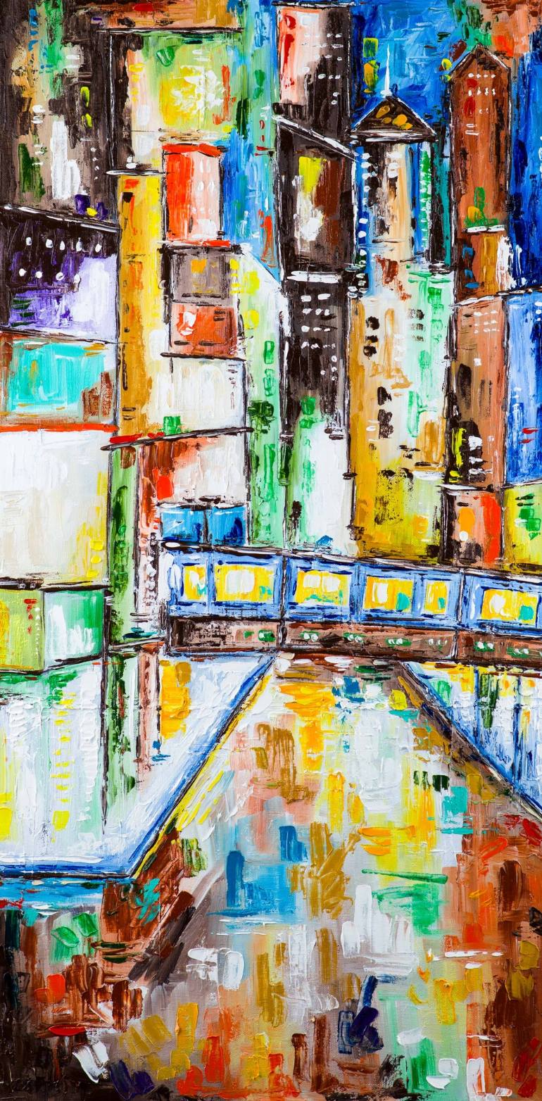 770x1564 Saatchi Art Colorful Chicago Skyline Painting By Dell Camargo - Chicago Painting