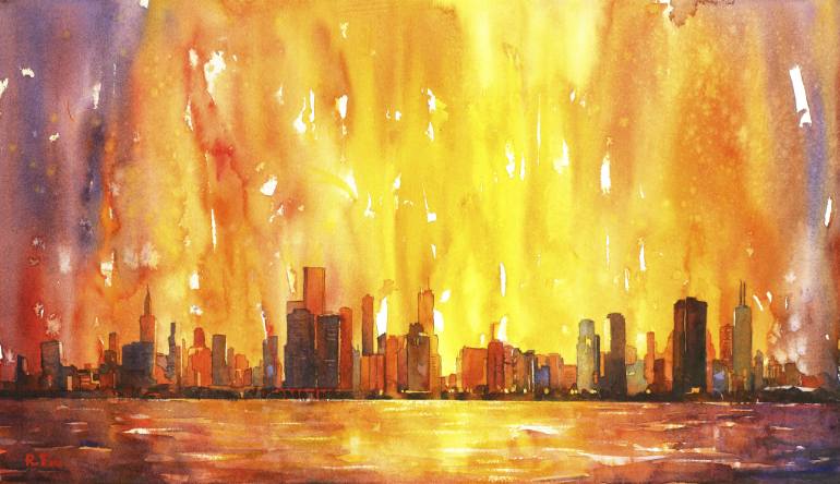 770x444 Saatchi Art Watercolor Painting Of Skycrapers Of Downtown Chicago - Chicago Painting