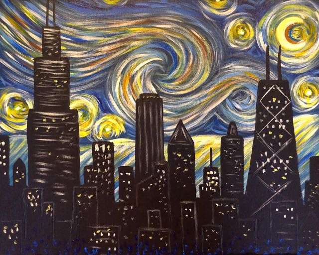 640x512 Starry Night Chicago - Chicago Painting