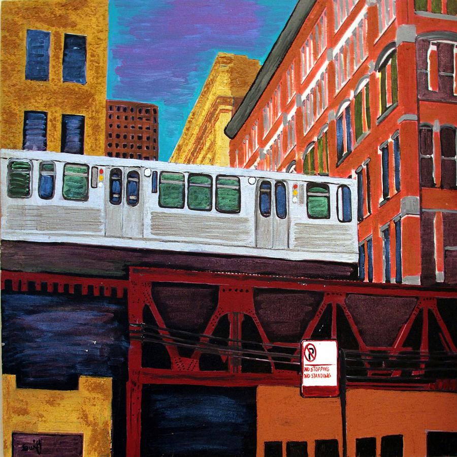 900x900 Chicago El Train Painting By Char Swift - Chicago Painting