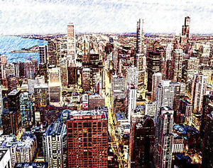 300x236 Chicago Skyline Pop Art On Canvas Paintings Painting Original - Chicago Skyline Canvas Painting
