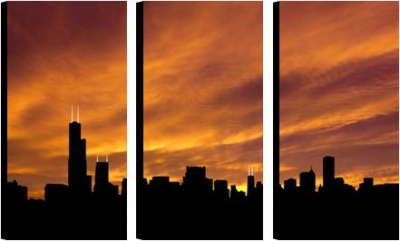 400x241 Chicago Skyline Sunset Triptych - Chicago Skyline Canvas Painting