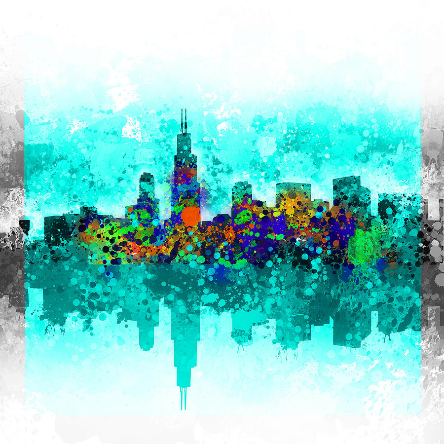 900x900 Chicago Skyline Abstract Painting By Bekim Art - Chicago Skyline Painting