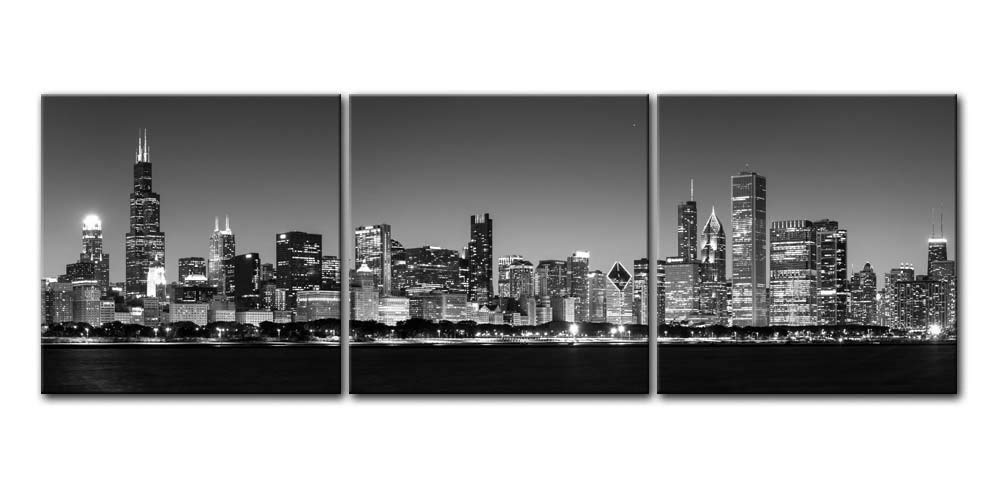 1000x500 Canvas Print Wall Art Painting For Home Decor Black - Chicago Skyline Painting