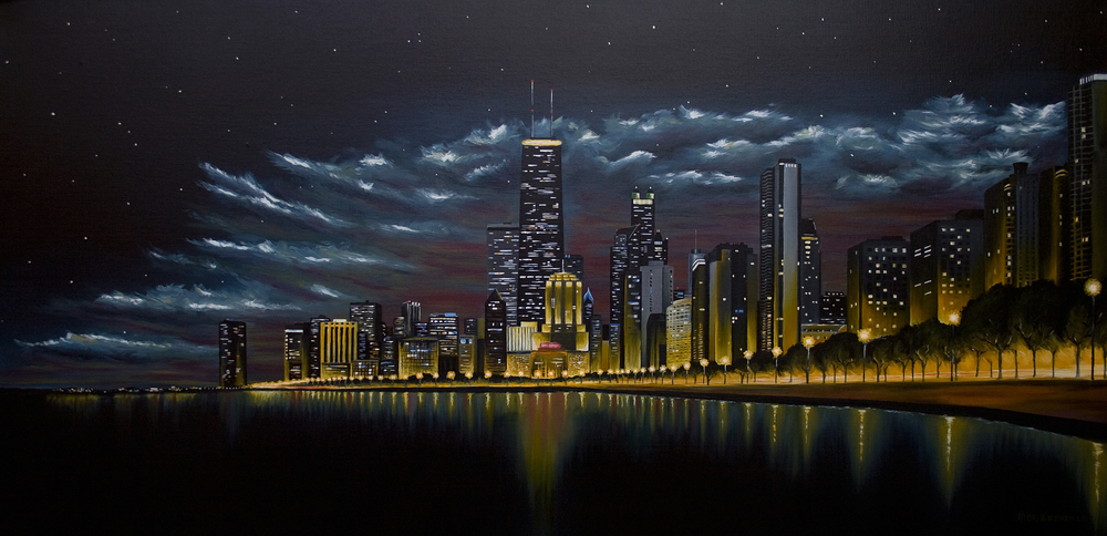 1000x484 Chicago Skyline Nick Buchanan - Chicago Skyline Painting