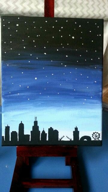 360x640 Diy Acrylic On Canvas - Chicago Skyline Painting