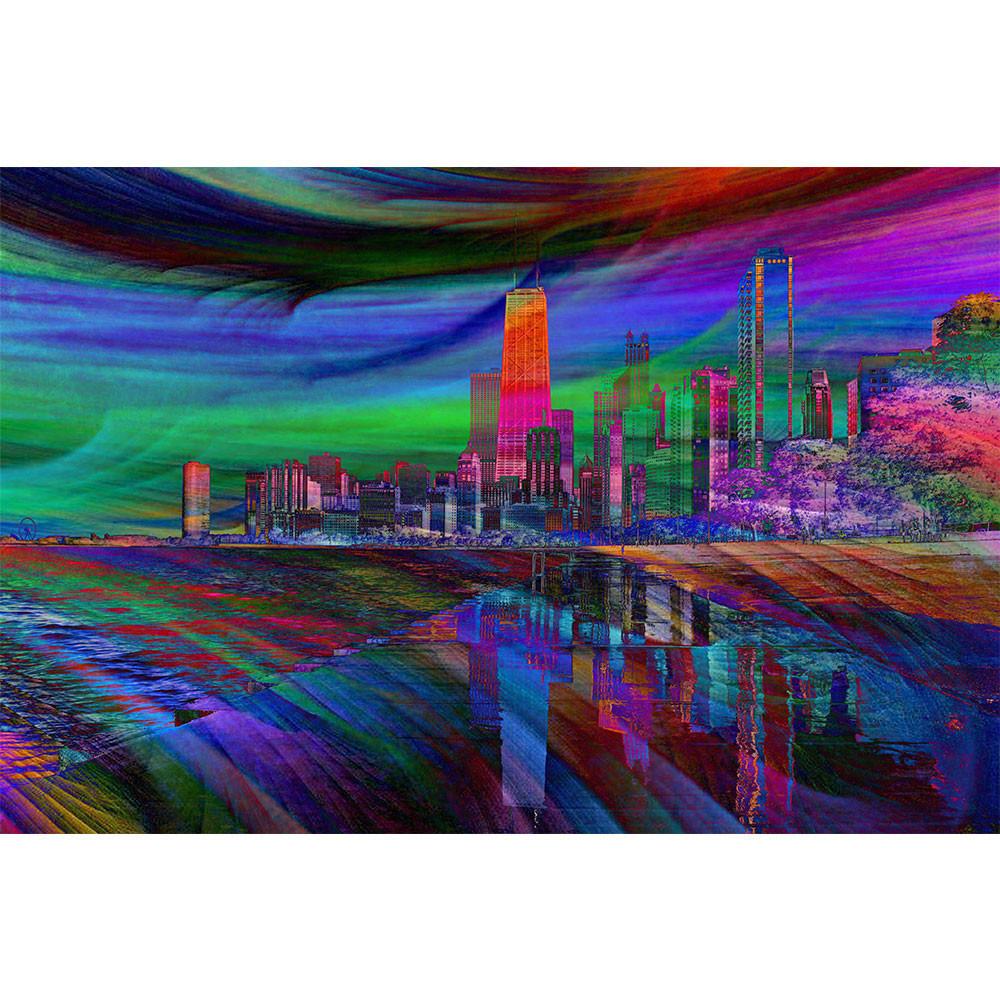 1000x1000 Modern Crazy Abstract Chicago Skyline Wall Graphic - Chicago Skyline Painting
