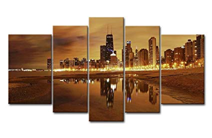 425x276 So Crazy Art 5 Panel Wall Art Painting Chicago Skyline - Chicago Skyline Painting