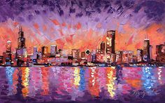 236x147 Chicago City Skyline Stretched Canvas Roadtrip - Chicago Skyline Painting Abstract