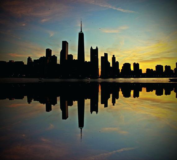570x515 Chicago Skyline Painting Digital Night Blue Wall Poster Art Print - Chicago Skyline Painting Abstract