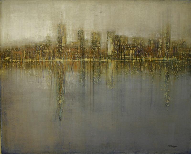 800x645 Chicago Skyline In Blue - Chicago Skyline Painting Abstract