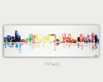 340x270 Abstract Colorful Chicago Modern Painting Textured Acrylic - Chicago Skyline Painting Abstract