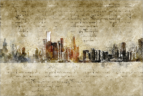 500x334 Michael Artefacti Chicago Skyline In Modern Abstract Vintage Look - Chicago Skyline Painting Abstract