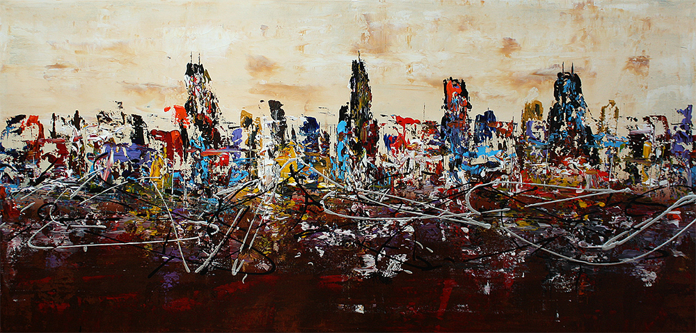 1000x478 Original Chicago Abstract Art Urban Modern Painting Textured - Chicago Skyline Painting Abstract