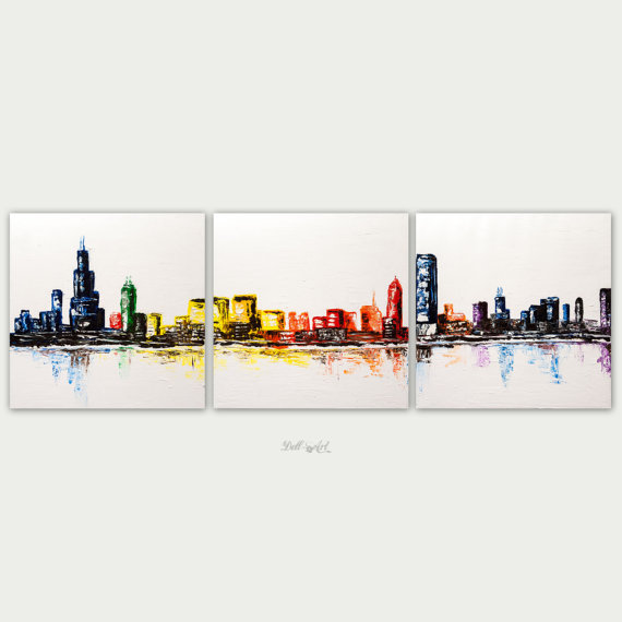 570x570 Original Chicago Abstract Art Urban Modern Painting Textured - Chicago Skyline Painting Abstract