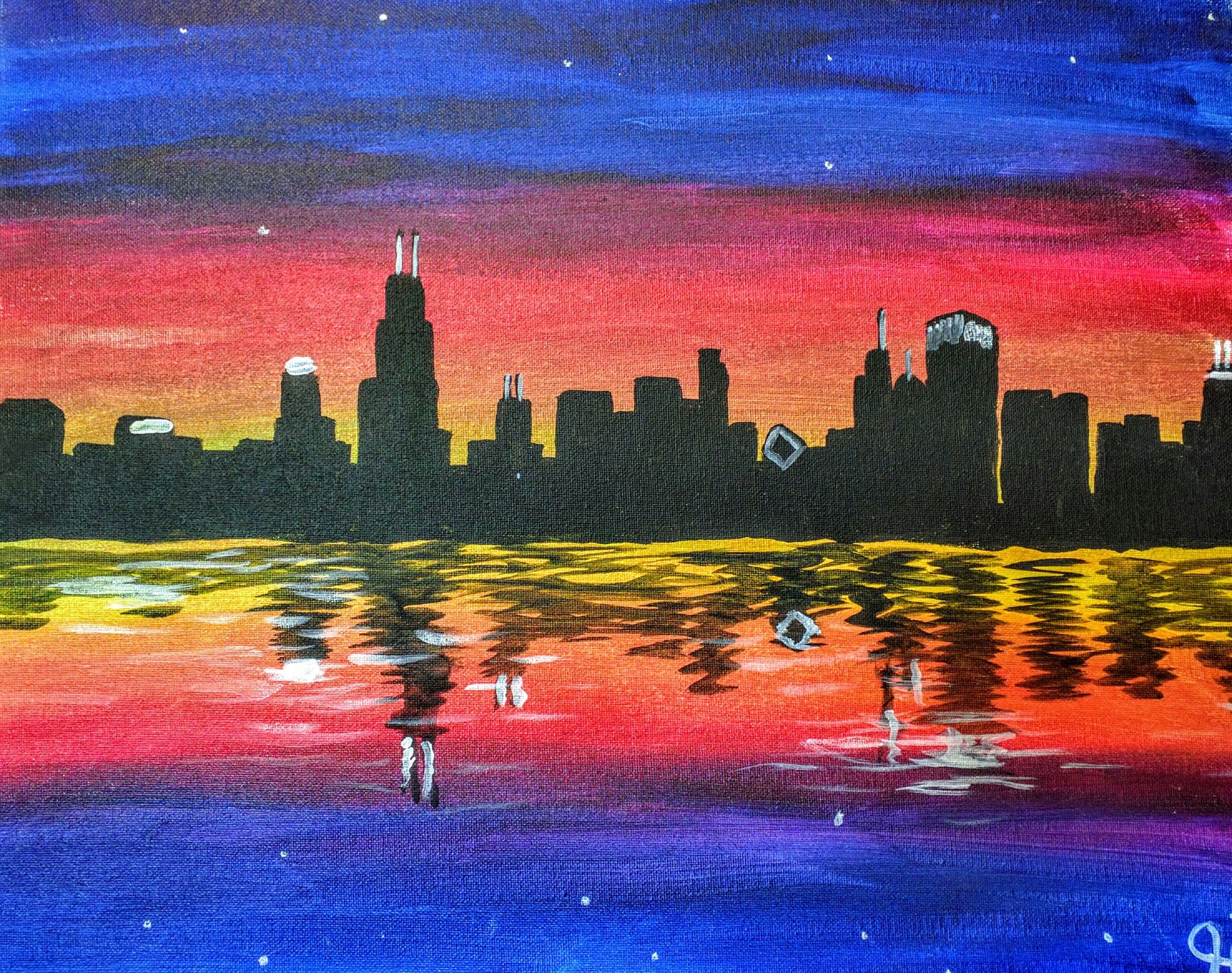 2170x1713 Paint Nite - Chicago Skyline Painting Abstract