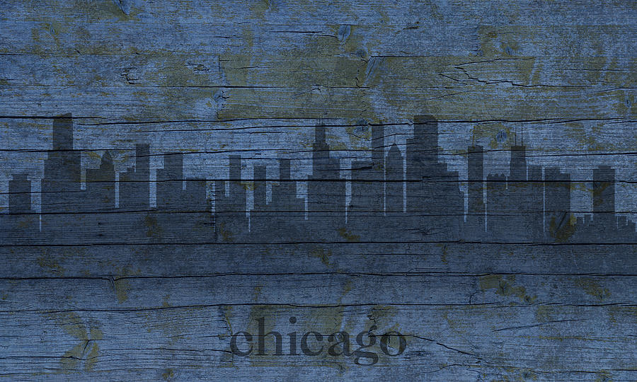 900x540 Chicago Skyline Silhouette Distressed On Worn Peeling Wood Mixed - Chicago Skyline Silhouette Painting