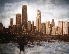 236x187 Chicago Skyline Silhouette Painting - Chicago Skyline Silhouette Painting