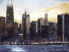 236x177 Chicago Skyline Acrylic Painting Video Lesson By Jane Lazenby - Chicago Skyline Silhouette Painting