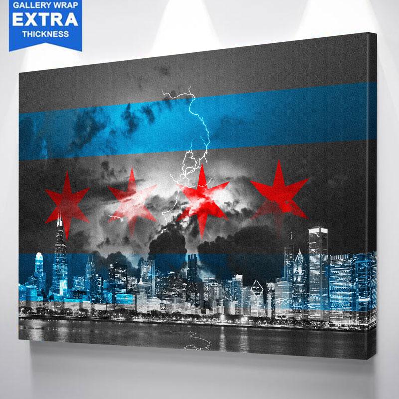 800x800 Chicago Tagged Chicago Flag Art - Chicago Skyline Silhouette Painting