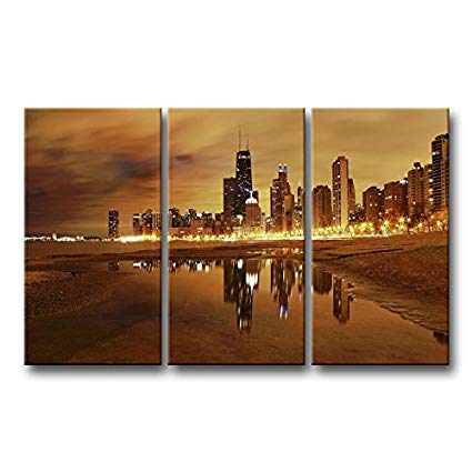 425x425 So Crazy Art 3 Piece Wall Art Painting Chicago Skyline - Chicago Skyline Silhouette Painting