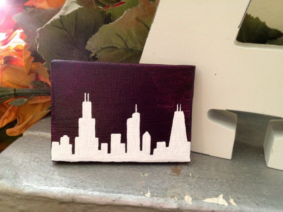 570x428 Mini Chicago Skyline Paintingfridge Magnet - Chicago Skyline Silhouette Painting