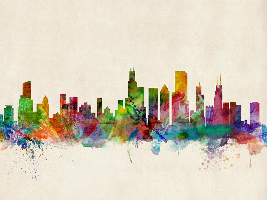 900x675 Chicago City Skyline Digital Art By Michael Tompsett - Chicago Skyline Silhouette Painting