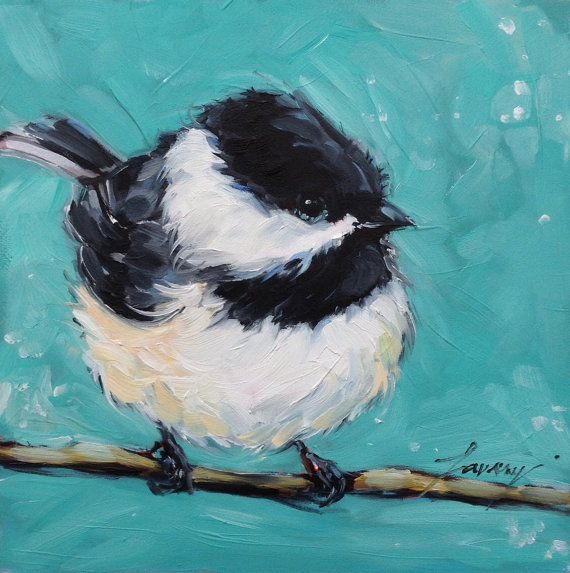 570x573 Chickadee Painting, 6x6 Original Oil Painting On Panel, Bird - Chickadee Painting