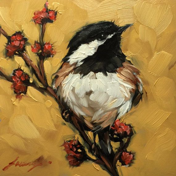 570x570 Chickadee Painting, Original Impressionistic Oil Painting - Chickadee Painting