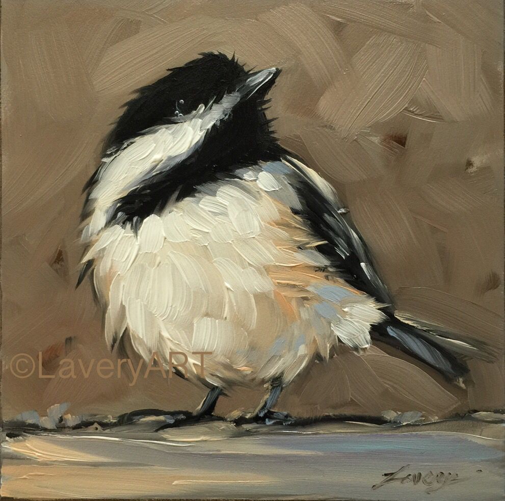 991x983 4x4 Oil On Panel Chickadee Art Art - Chickadee Painting