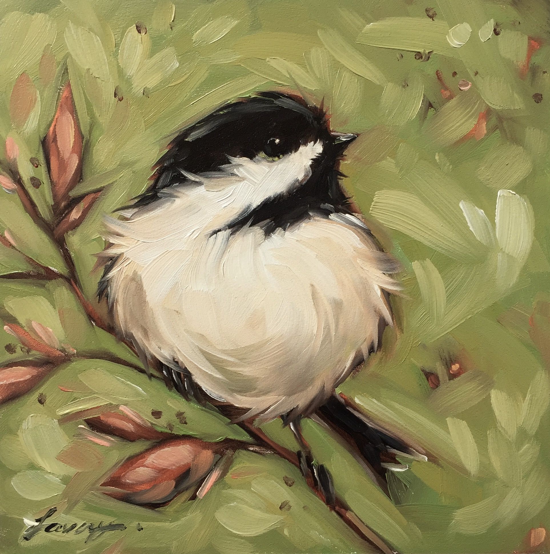 1926x1940 Andrea Lavery Art ~ Feathered Friends Bird - Chickadee Painting