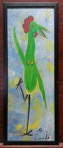 202x473 Funky Chicken Columbia Frame Shop - Chicken Man Painting