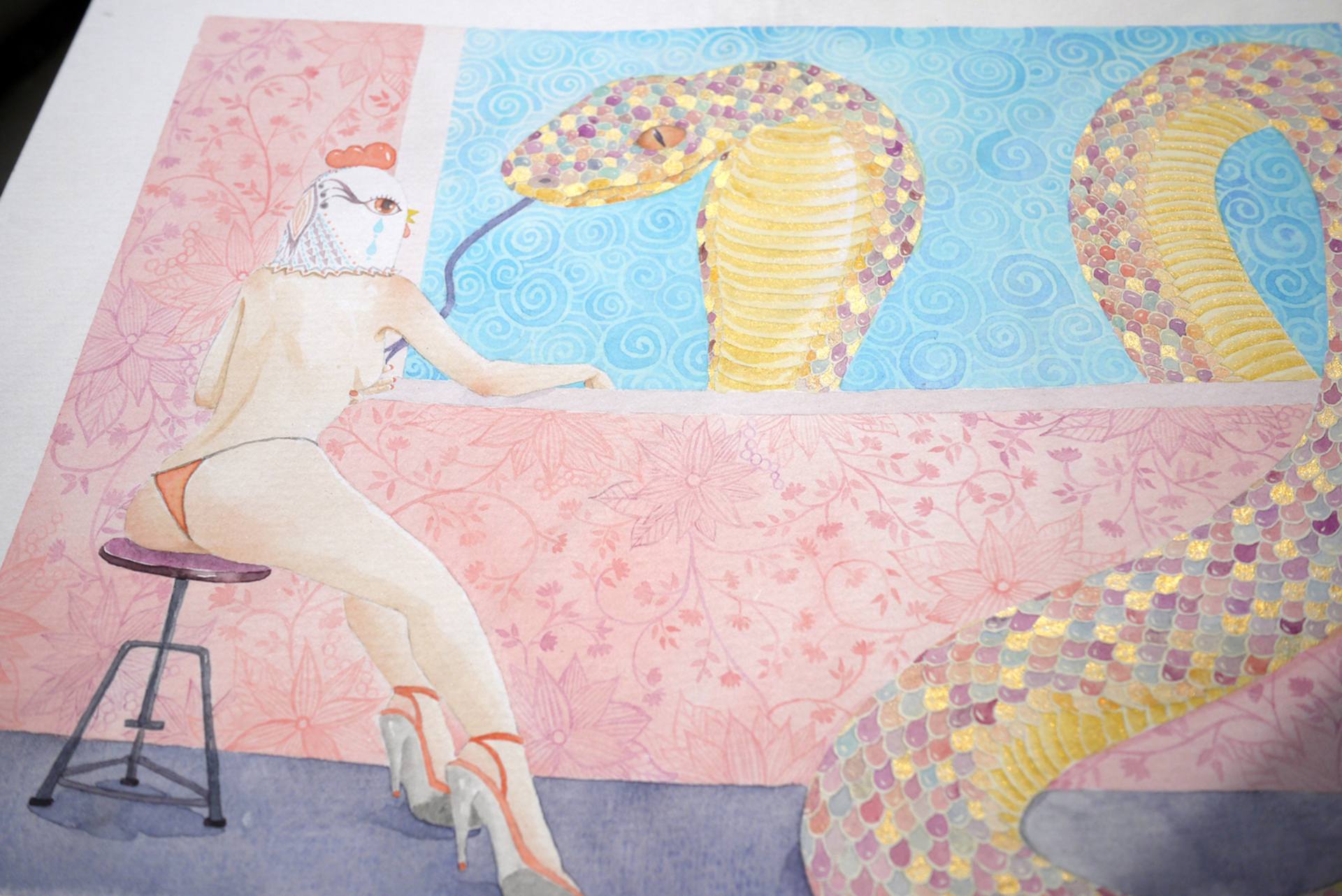 1920x1282 Saatchi Art An Sexual Fantasy No.2 Painting By The Chickenman - Chicken Man Painting