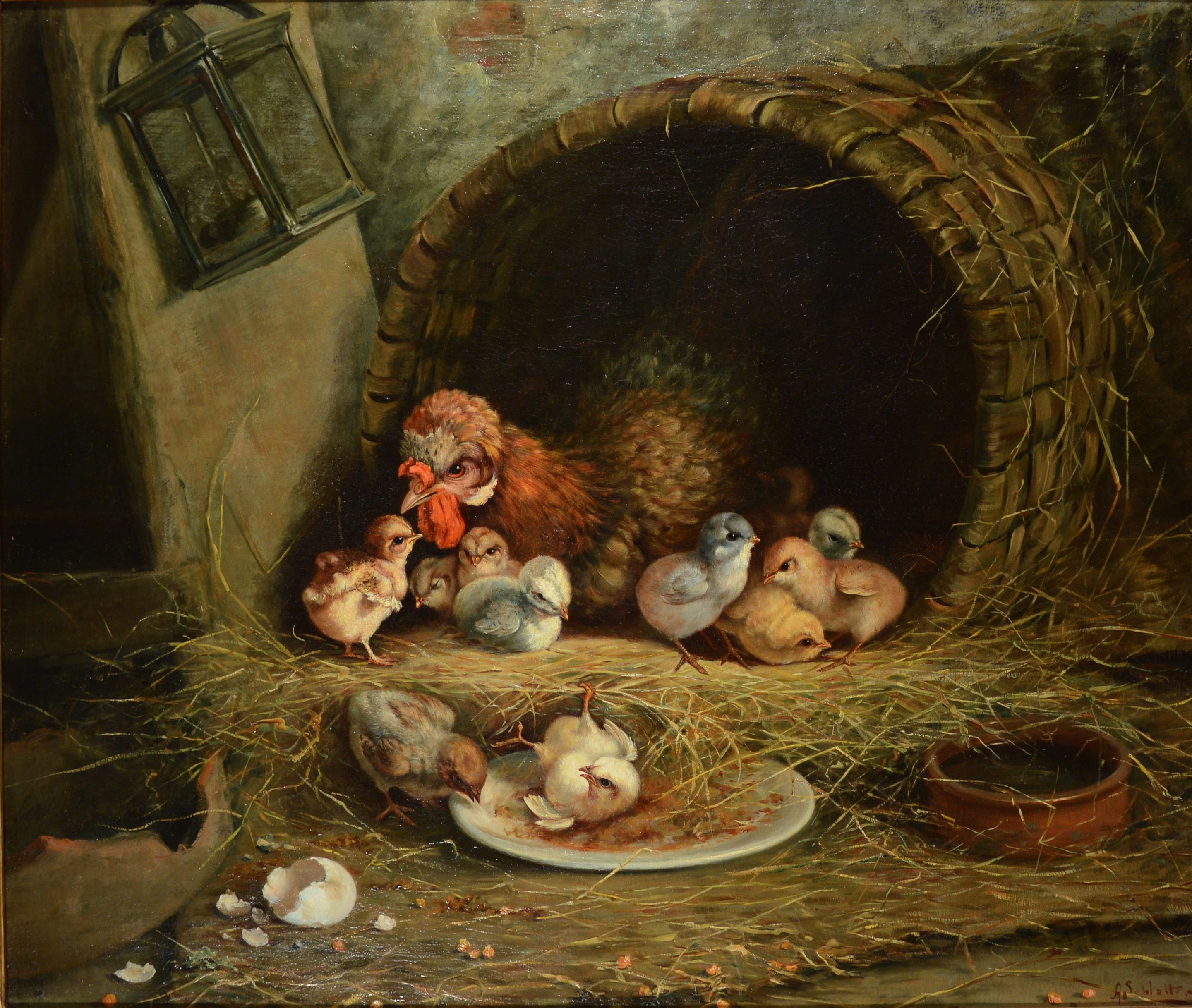 2881x2437 Henry Schouten Oil Painting Chickens - Chicken Oil Painting