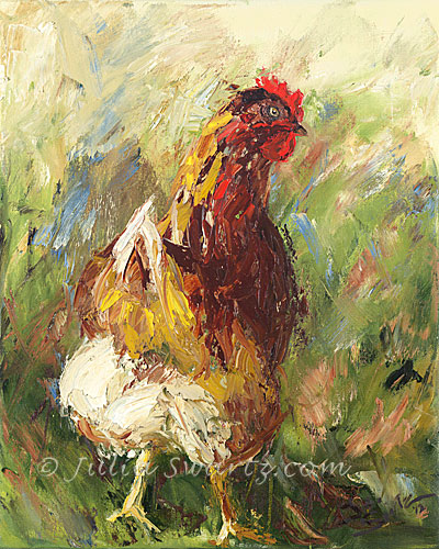 400x500 Julia Swartz Fine Art Gallery Cluck Cluck - Chicken Oil Painting