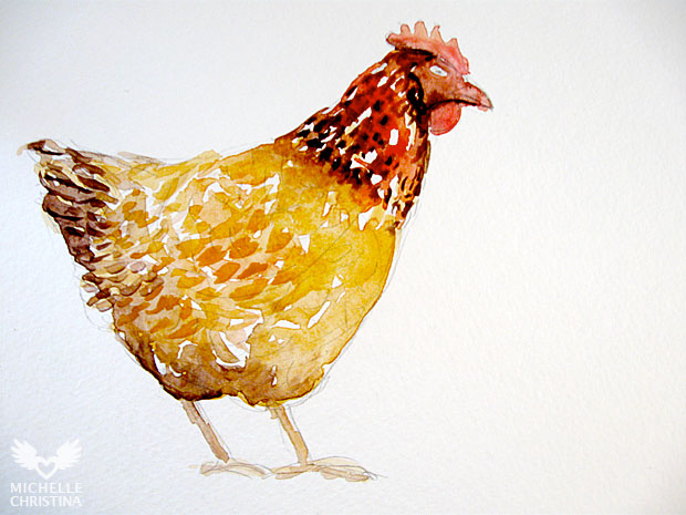 620x465 The Hen Watercolor Sketch Amp Process Shots Michelle Christina - Chicken Painting