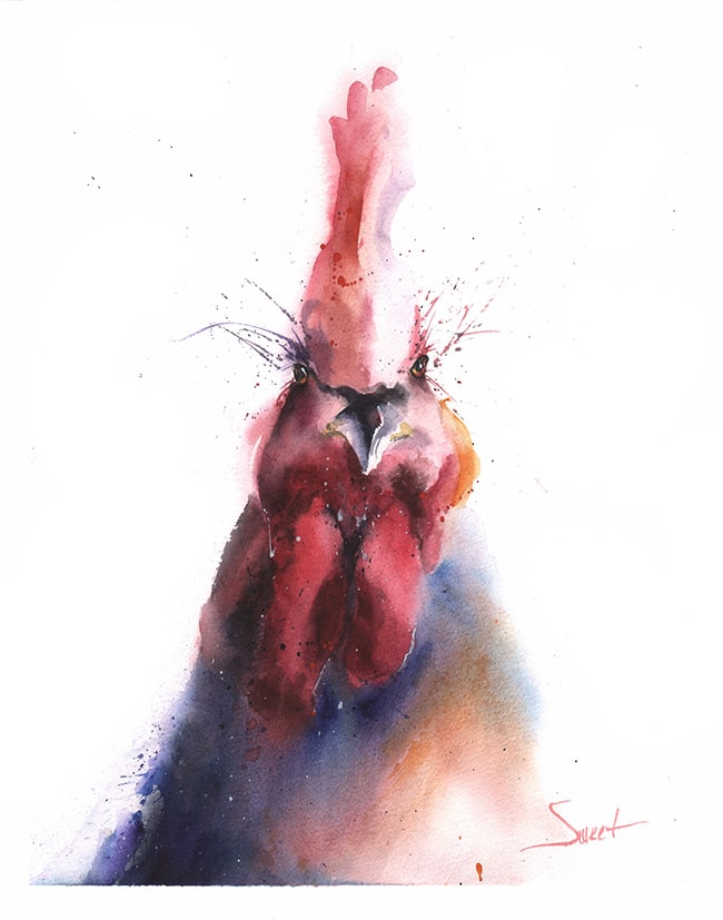 650x827 Chicken Original Watercolor Painting Watercolor Animal Paintings - Chicken Painting