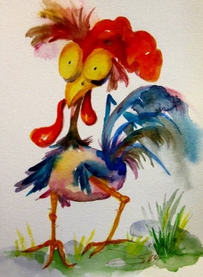 293x400 Chicken Painting Art On Paper - Chicken Painting