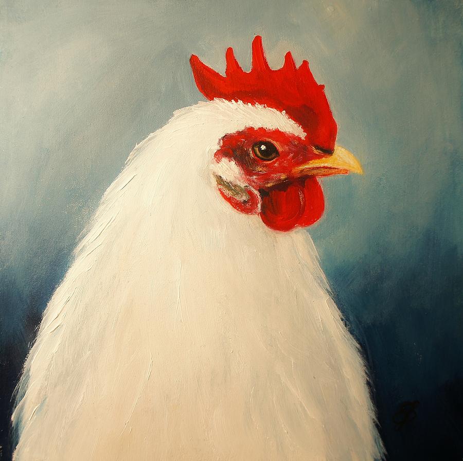 900x896 Chicken Painting By Elizabeth Barrett - Chicken Painting