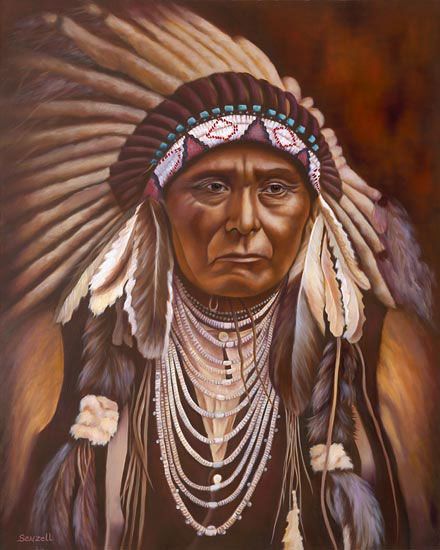 440x550 Fine Oil Native American Paintings Chief Joseph, Native American - Chief Joseph Painting