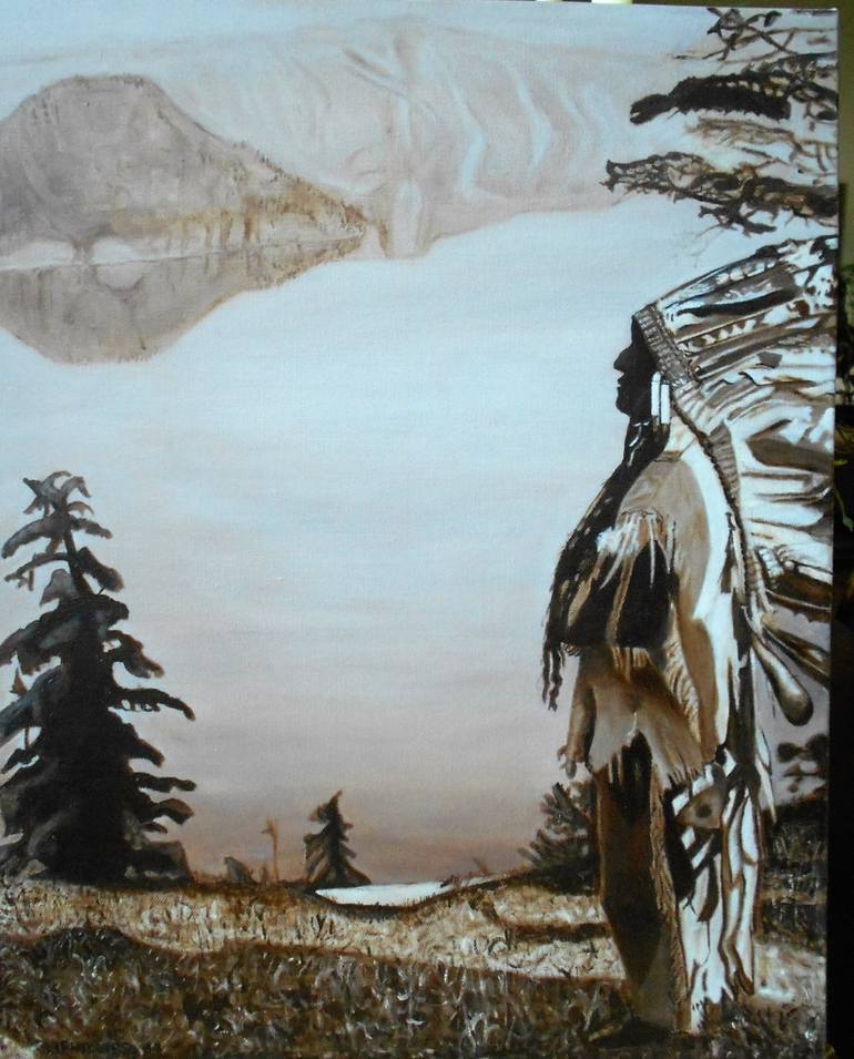 770x955 Saatchi Art Indian Chief Overlooking Crater Lake Painting By - Chief Painting