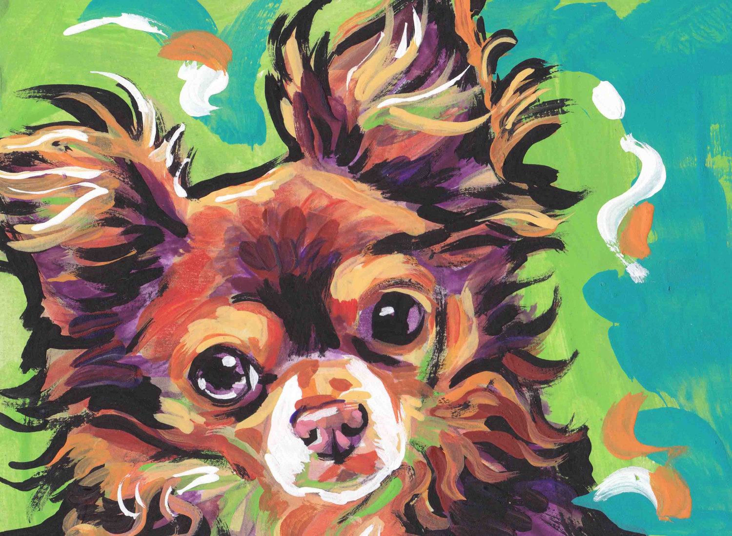 1500x1100 Long Haired Chihuahua Portrait Modern Dog Art Print Of Pop Dog - Chihuahua Painting