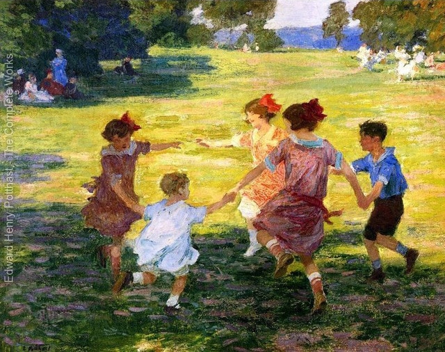 640x506 Children On Beach Oil Painting Ring Around The Rosie By Edward - Child Oil Painting