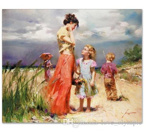 477x430 Framed Remember When Children Beach,hand Painted Pino Portrait Art - Child Oil Painting